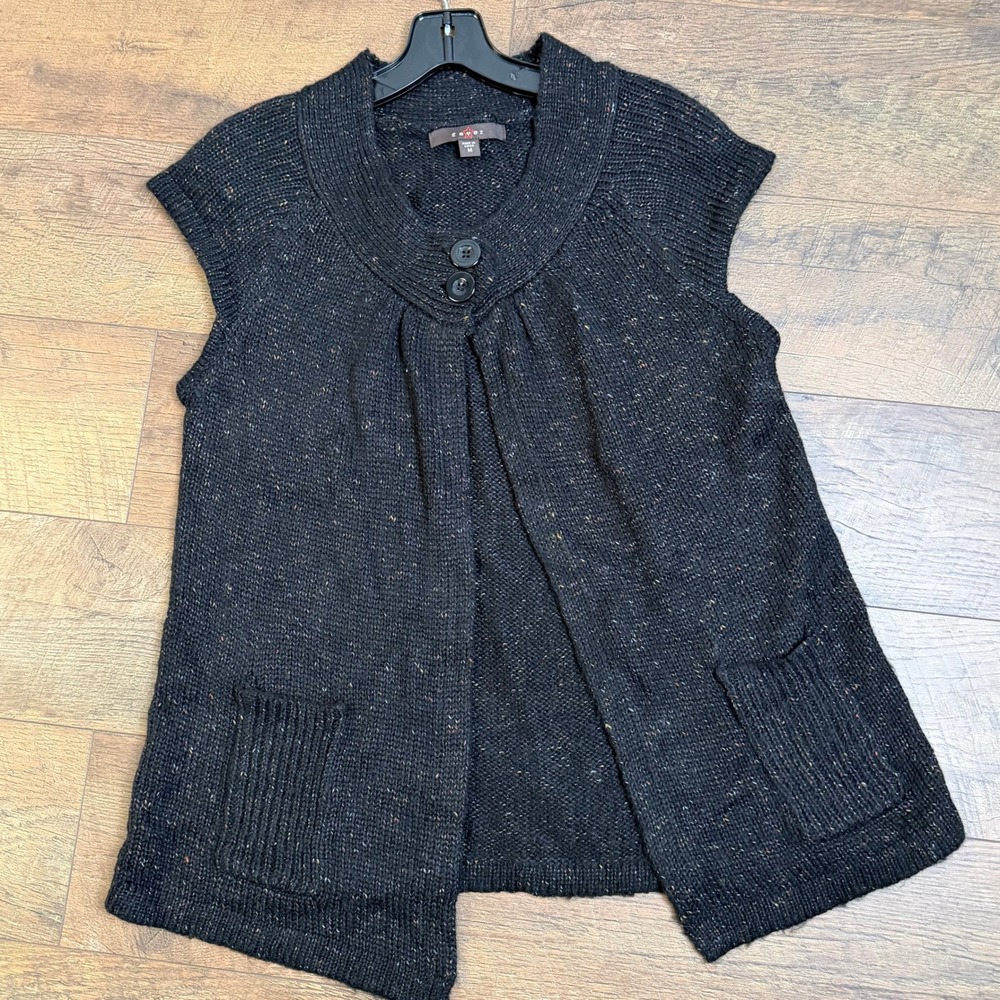 Fever‎ Confetti Knit Sleeveless Cardigan Vest Black Button Women's Medium